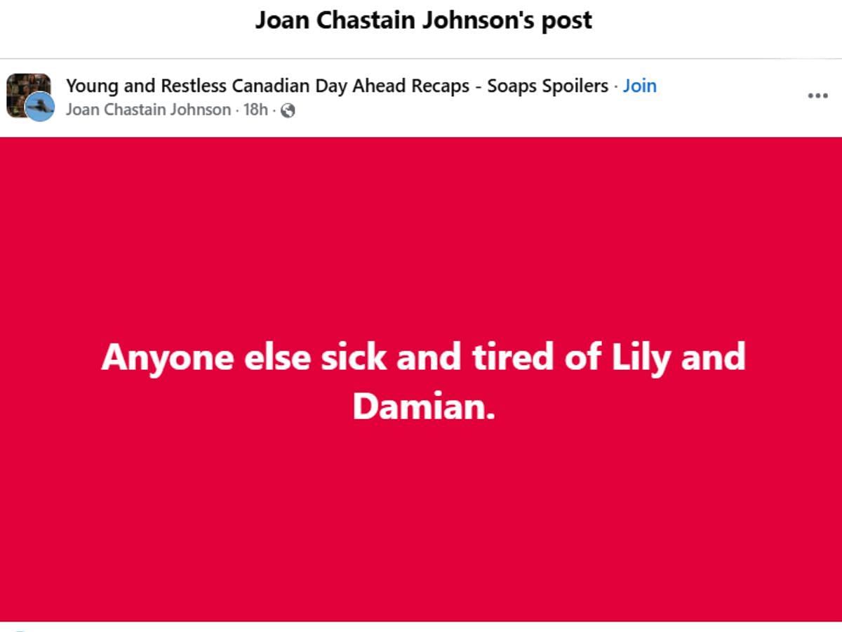 The Original Post by the fan (Image via Facebook/ @Joan Chastain Johnson)